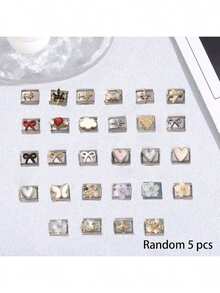 1/5/10pcs Elegant Luxury Stainless Steel Rhinestone Heart, Flower, Bow Pendant Modules - Rings, Bracelets DIY Accessories, Girls Daily Outfit, Ideal Gift For Valentine''s Day/Anniversary, Gifting