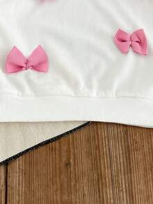 2pcs/Set Girls Bow Sweatshirt & Flare Pants Outfit, Children's Clothing, Autumn - Pink - View 6