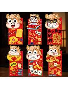 6pcs 2026 Year Of The Horse 3D Envelopes, Creative Cartoon Lai See Packets, Personalized New Year Red Packets, Year Of The Horse Red Envelopes, 3D Cartoon Design Large Lai See Envelopes, New Year Lai See Packets, Suitable For New Year, Spring Festival, Holiday Decorations - Multicolor - View 2