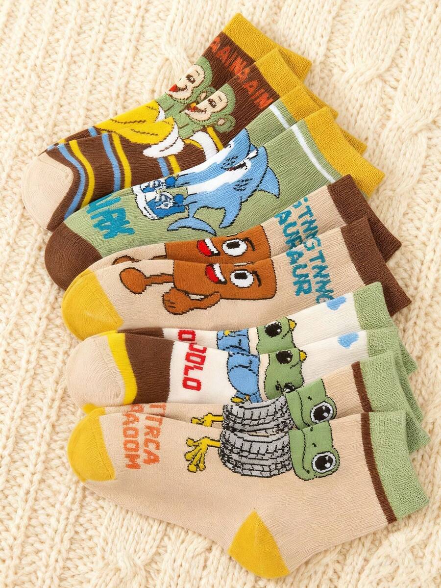 5双儿童袜子，季节限定卡通可爱趣味袜子，青蛙、鲨鱼、冰棍棒图案时尚儿童袜子，个性化可爱趣味 - 彩色 - 查看 1