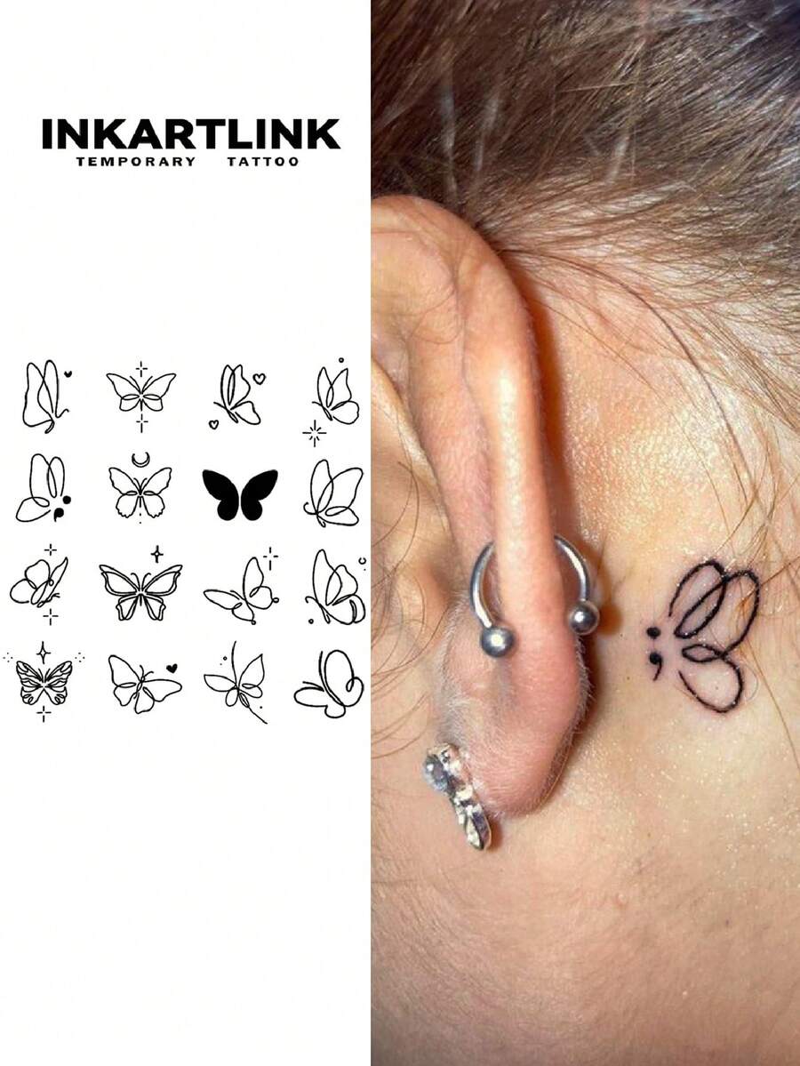 INKARTLINK 革命性科技临时纹身，半永久纹身，手部，蝴蝶图案，防水，逼真仿真纹身，植物基，神奇纹身，可持续1-2周，女士纹身