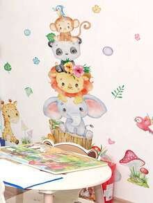 Creative Cute Stacked High Dinosaurs Animal Pattern Self-Adhesive Removable Wall Stickers, Cute African Animal Height Stickers, Children's Room Wall Stickers, Growth Chart For Wall, Peel & Stick Nursery Wall Decals For Bedroom - Multicolor - View 5