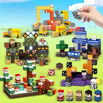 Magnetic Building Block Toy Set, Favors For Kids, 50/100pcs DIY Christmas Engineering Series Magnetic Blocks, Boy/Girl GAME Toys, Creative Christmas Gifts, Back To School Gifts