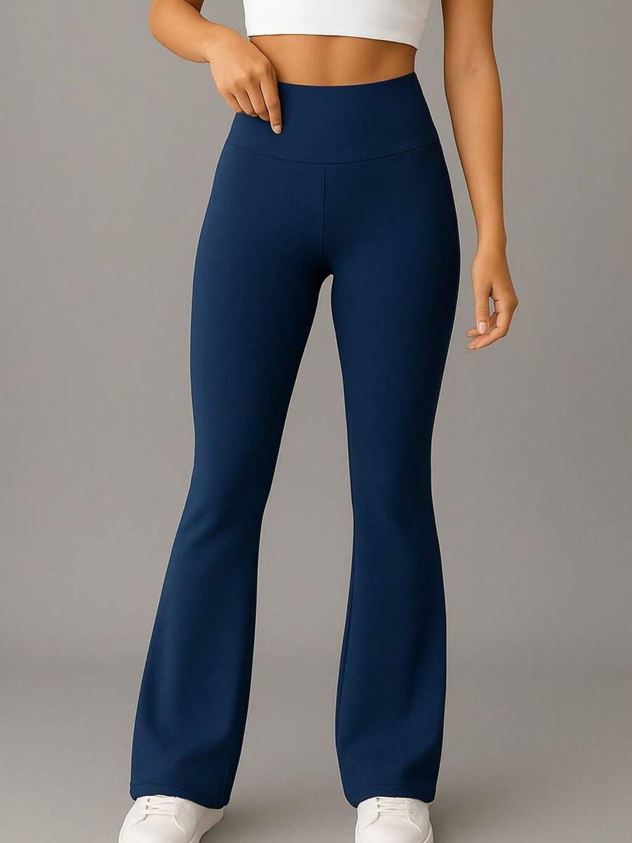 Women's High-Waisted, Flared Leggings Made From Highly Stretchy Fabric, Ideal For Yoga And Casual Wear. - 藏蓝色 - 查看 1