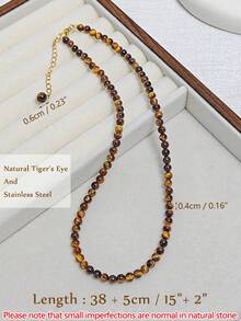 1pc 美拉德风格天然石项链（项链）法式复古天然虎眼石项链秋冬新款毛衣链潮流时尚锁骨链适合女性/情侣/女生日常/聚会/约会/逛街佩戴招财避邪，增强自信能量宝石