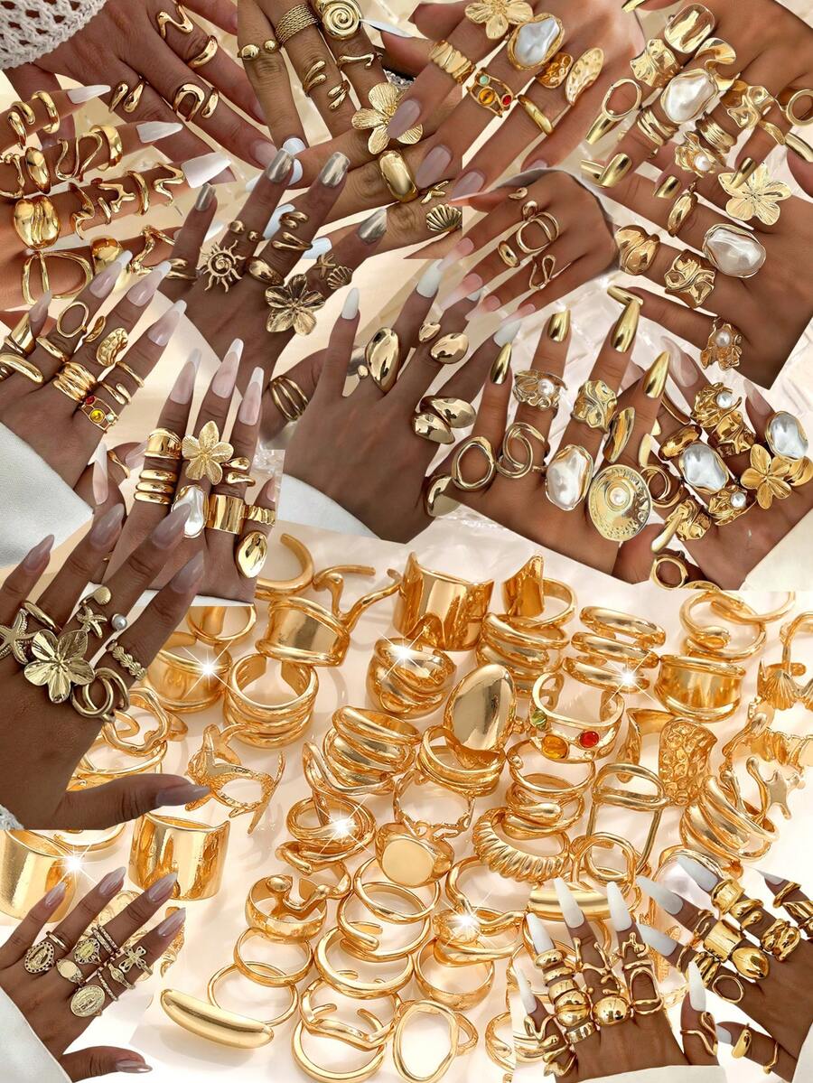 35/7 chiếc Nhẫn kim loại hình học Bohemian thanh lịch cổ điển dành cho nữ đính ngọc trai không đều, thích hợp đeo hàng ngày và dự tiệc (Giao hàng ngẫu nhiên)