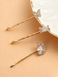 3件套女孩可爱独角兽蝴蝶发夹，优雅闪亮发夹，精致可爱BB夹刘海夹，适合派对、聚会或日常佩戴 - 彩色 - 查看 5