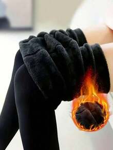 1 Pair 200g Solid Color Tights Women, Comfortable & Warm, Suitable Winter Holiday & Valentine's Day - màu đen - Xem 1