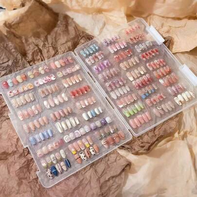 Large Capacity Nail Art Storage Box, Dust-Proof Transparent Nail Polish Display Case, Portable Double-Sided Nail Sample Display Box,Room Décor ,Makeup Bag