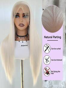 13x4 Platinum Blonde Synthetic Lace Front Wig, 180% High Density Heat Resistant Fiber Long Straight Hair Lace Front Wig, 28 Inches For Women - Beige - View 6