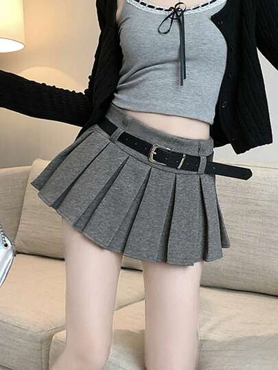 高腰褶皱A字迷你裙，显瘦防走光，适合秋冬季穿着