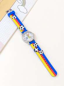 1pc Tri-Color Football Pattern Quartz Watch, Gift For Boys, Suitable For School And Outdoor Sports
