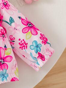 Baby Girls' Cute Hooded Floral Print Lightweight Cardigan Jacket, Suitable For Everyday Outings, Spring/Autumn - Red - View 5