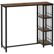 HOMCOM Bar Table, Standing Table, Coffee Table With 3 Shelves, Bar Counter, Kitchen Table With Wood Look, Steel Frame, For Dining Room, Kitchen, Brown, 120 X 40 X 105 Cm