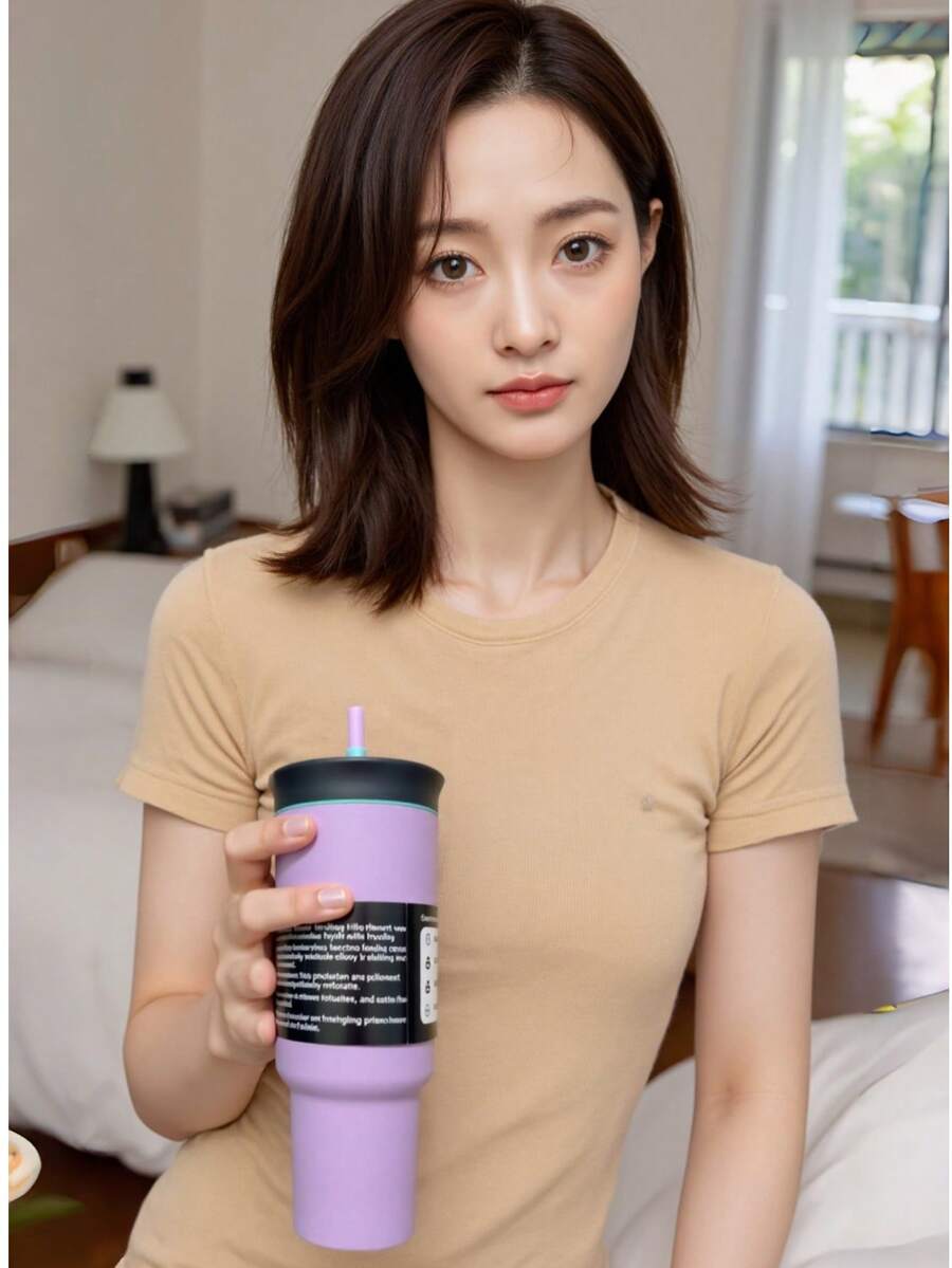 كوب عازل للحرارة والبرودة بسعة 40 أونصة مع غطاء وقش للسيارة - ارجواني فاتح - مشاهدة 1