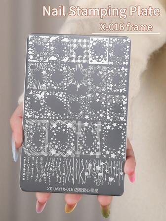 XEIJAYI 1pc Versatile Nail Art Stamp Plate With Decorative Frames - Features Lovely Star And Bow Patterns, Perfect For Home Manicure And Salon Use