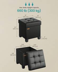 SONGMICS Storage Ottoman, Cube Ottoman With Legs, 38 X 38 X 40 Cm, Footstool, Footrest, 37 L, Synthetic Leather, For Bedroom, Living Room, Dorm, Ink Black - 黑色 - 查看 2