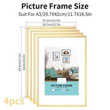 1/2/3/4件装多色铝合金相框 30x40cm/A3/A4，无框金属相框，纤薄窄边框防锈金属框，适用于海报、画布和证书，现代家居、婚礼照片展示、影棚墙面装饰、企业奖品框、办公室画廊装饰（金色/银色/玫瑰金/黑色）