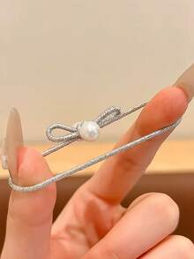 20个甜美酷炫的银色蝴蝶结弹力发圈，珍珠拇指发圈，可爱韩版发圈，不伤发马尾辫发带，时尚发饰，适合女孩日常佩戴和派对 - 彩色 - 查看 4