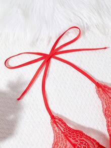 2pcs Women Sexy Lingerie Set, Includes Sheer Mesh Lace Sleepwear Nightgown And Thong Panty - Red - View 7