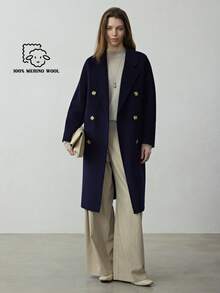 100%纯羊毛大衣，女士双面羊毛大衣，保暖大衣，女士冬季外套，新年，感恩节，优雅女士冬季外套，女士长款大衣，女士长款大衣，女士斗篷式大衣，优雅女士夹克，优雅女士防风大衣 - 藏蓝色 - 查看 2