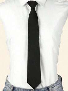 Unisex Black Zipper Collar Tie, Plaid Zipper Design, Versatile For Daily Casual And Commuting, Fashionable Accessory - màu đen - Xem 3