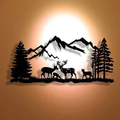 1pc Room Decor Exquisite Craftsmanship: Halloween Abstract Art Christmas Complex Hollow-Out Metal Sign With Elk & Forest - Iron - For Office, Home, Bedroom, Patio, Kitchen, Courtyard, Shop Lobby, Cafe, Dance Hall, Bar, Country, Farmhouse Decor - Perfect Gift For Nature Enthusiasts, Housewarming, Holiday, Birthday