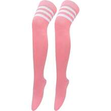 Women Thigh High Socks Cotton Warm Over The Knee High Leg Warmers Long Boot Socks With Stripes,28433037 - 玫紅色 - 查看 1