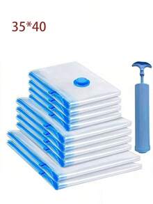 6 件重型真空储物袋套装（带手动泵） - 大/中/小压缩袋，透明顶部和黑色底部，厚塑料材质，多用途，适用于旅行、搬家、季节性存储 - 节省空间的行李整理器，防皱衣物和床上用品存储，耐用便携（适用于搬家、旅行、家庭整理） - 包括 6 个大袋、6 个中袋、6 个小袋 - 彩色 - 查看 11