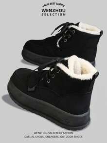 Women's High-Top Snow Boots, New Winter Style With Warm, Plush, Thick Soles, Chunky Sneakers, Casual Sports Multifunctional Running And Outdoor Shoes - Black - View 2
