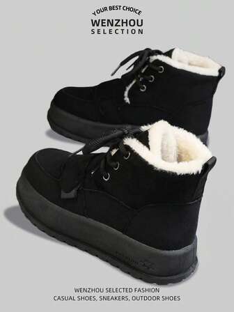 女士高帮雪地靴，新款冬季保暖加厚绒面厚底运动鞋，休闲运动多功能跑步户外鞋