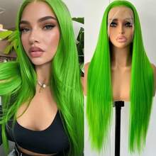 Lime Green Wig Long Straight Lemon Green Synthetic Lace Front Wigs Pre Plucked Natural Hairline For Heat Resistant Fiber Hair Cosplay Daily Wear Wig (Lime Green)Patrick's Day/Clover/Shamrock/St Patricks Day - Green - View 3