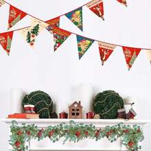 32Ft Blue And White Snowflakes Banner Triangle Flag Pennant Bunting Fabric Garland Streamers For Winter Wonderland Christmas Frozen Birthday X-Mas New Years Party Festivals Hanging Decorations - Bannière vintage en toile - Voir 2