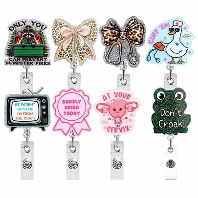 1pc Funny Nursing Badge Reel, Retractable Cute Badge Holder Clip With Swivel Alligator Clip Nurse Doctor Name Tag Badge Clip For Nurse Doctor Office Worker ID Card Decor