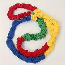 1根可调节长度（118.11-196.85英寸）帆布拔河绳，双芯加厚设计，适用于团体聚会、团队建设活动、室内外运动 - 无需电池，亮黄色配红/蓝/白条纹，经久耐用且便于携带，适用于拔河比赛、拔河配件、室内运动器材，趣味设计，结构坚固