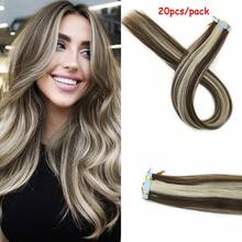20 piezas de extensiones de cabello con cinta sintética para mujeres - Extensiones de trama invisible sin costuras, lisas y sedosas para moda femenina, fáciles de aplicar - Multicolor - Ver 19