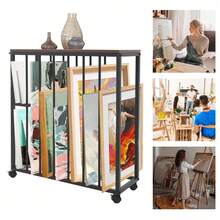 Mobile Art Drying Rack With Wheels, 2+6 Compartments Paint Drying Rack With Desktops Design, Art Canvas Storage Trolley For Painting Storage And Art Pieces Display - Black - View 7
