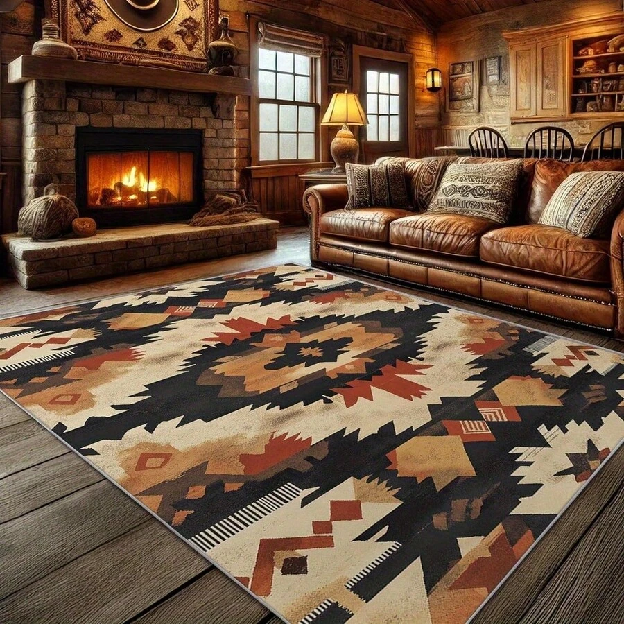 South American Carpet - Native Geometric Machine Washable Polyester Carpet, Suitable For Living Room, Bedroom, Office - Vintage Indigenous Design With Earth Tones, Large Size Up To 2.16 Square Meters, Home Decor Carpet For Bedroom - Nhiều màu - Xem 1