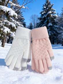 Knitted Gloves Color-Blocked Rib Cuff+Leather Label+Thickened Warm Knitted Material+Mixed-Color Texture+Multi-Color Optional Belongs To Men's Winter Clothing; Men's Apparel; Matches Men's Quarter-Zip, Lover Boy Beanie, Beanie Etc.; Fits Snow Gear; As Ski Equipment, Matches Ski Suits - Solid Color - View 3