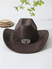 Sombrero Vaquero Unisex de Ala Ancha con Hebilla de Cabeza de Toro, Estilo Western Retro para Hombre y Mujer, Ideal para Rodeo, Fiestas y Festivales - Negro - Ver 11