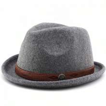 Sombrero de jazz para hombres y mujeres, estilo occidental vintage, de cuero sintético, con banda decorativa y ala enrollada, sombrero Fedora, decoración de otoño, Año Nuevo, regalos de San Valentín, regalo de Navidad, clásico y elegante,  de , alta tasa de recompra. - Gris - Ver 6