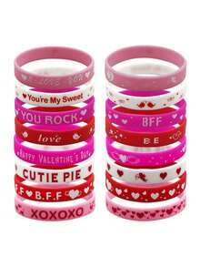 8pcs, Valentine's Day Bracelet Silicone Valentine's Day Gift Holiday Party Bracelet Party Favors - Multicolor - View 3