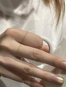 Nooxian 4pcs Stainless Steel Ultra-Thin Chain Rings For Women, Daily Wear - Yellow Gold - View 2