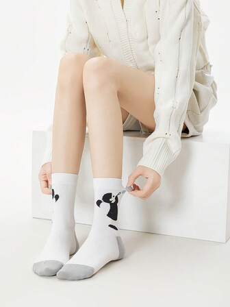 1 Pair Girls & Women's Playful Ball Design Mid-Calf Socks, Cute & Casual, Versatile For Daily Wear And Parties