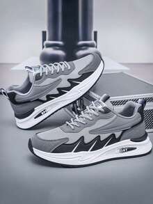 Nueva cabeza redonda de los hombres con cordones de malla transpirable zapatos deportivos, ligero y cómodo antideslizante amortiguación suela blanda zapatillas de deporte casual, versátil estilo universitario ligero y cómodo zapatos de tenis - Gris - Ver 7