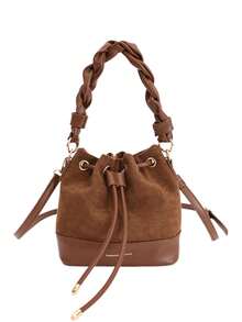 现代宣言抽绳水桶包 | 哑光棕色 * 编织手柄 展现都市复古美学 多功能收纳，诠释质感与实用性的完美平衡理念 深棕色哑光皮革包身，呈现流畅的哑光质感 - 彩色 - 查看 12