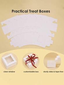 5/10个装白色带窗口烘焙盒，尺寸分别为4x4x2.5英寸/6x6x3英寸/12x12英寸，附赠贴纸，适合盛放零食、甜点、巧克力草莓、迷你蛋糕等，方便携带和展示。 - 彩色 - 查看 7