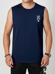 Men's Casual Palm Tree Letter Print Round Neck Top For Holiday - Navy Blue - View 3