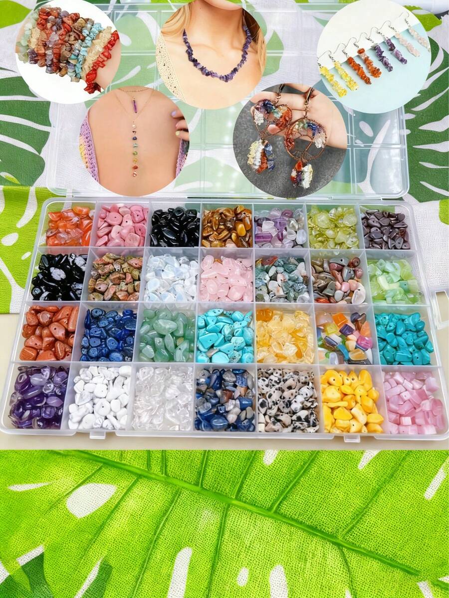 28种颜色天然水晶碎石，5-8毫米，不规则碎石 - 适用于DIY珠宝制作、工艺珠子和装饰的疗愈水晶 - 彩色 - 查看 1