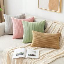 1 Vỏ gối trang trí bằng vải nhung kẻ sọc mềm mại hình vuông Vỏ gối lò xo cho ghế sofa phòng ngủ ghế ô tô 18x18 inch, màu nâu xám - Màu Khaki - Xem 4